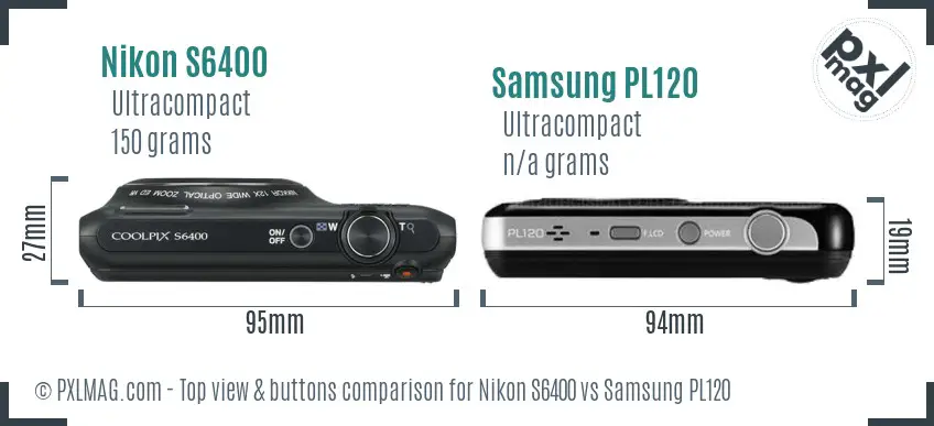 Nikon S6400 vs Samsung PL120 top view buttons comparison