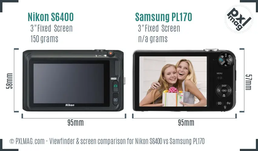 Nikon S6400 vs Samsung PL170 Screen and Viewfinder comparison
