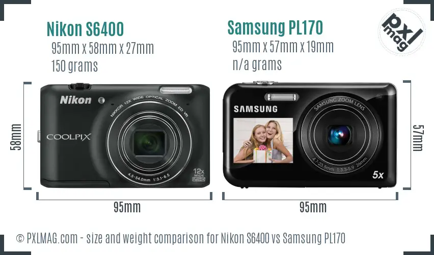 Nikon S6400 vs Samsung PL170 size comparison