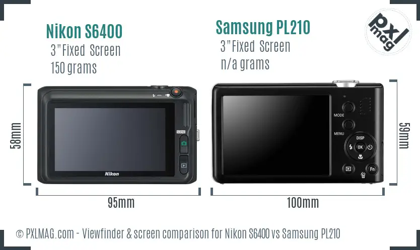 Nikon S6400 vs Samsung PL210 Screen and Viewfinder comparison
