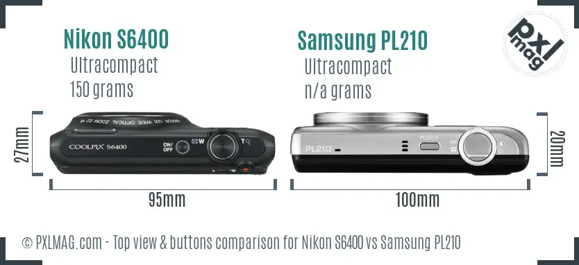 Nikon S6400 vs Samsung PL210 top view buttons comparison