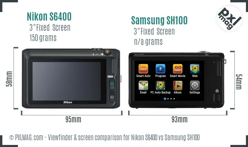 Nikon S6400 vs Samsung SH100 Screen and Viewfinder comparison