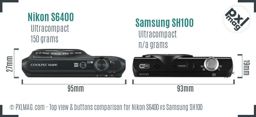 Nikon S6400 vs Samsung SH100 top view buttons comparison