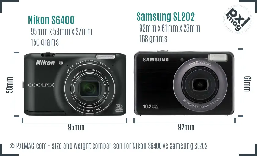 Nikon S6400 vs Samsung SL202 size comparison
