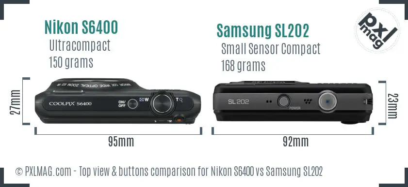 Nikon S6400 vs Samsung SL202 top view buttons comparison