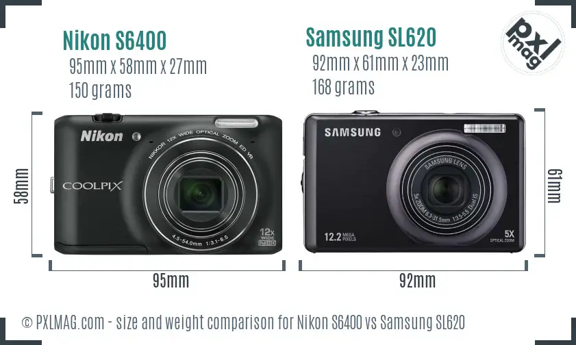 Nikon S6400 vs Samsung SL620 size comparison