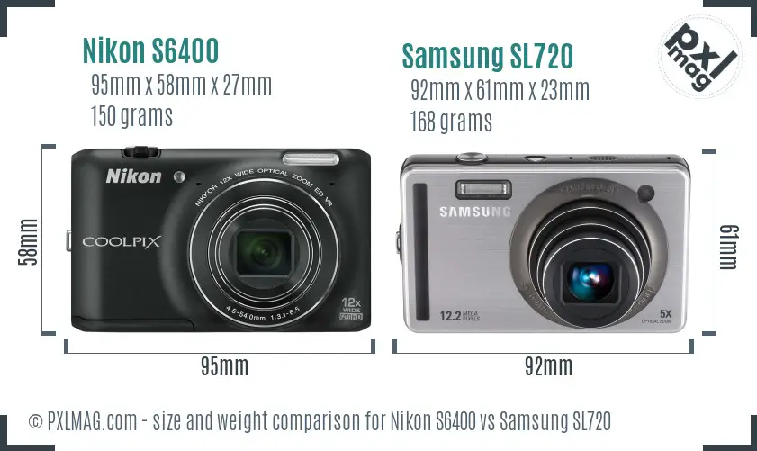 Nikon S6400 vs Samsung SL720 size comparison