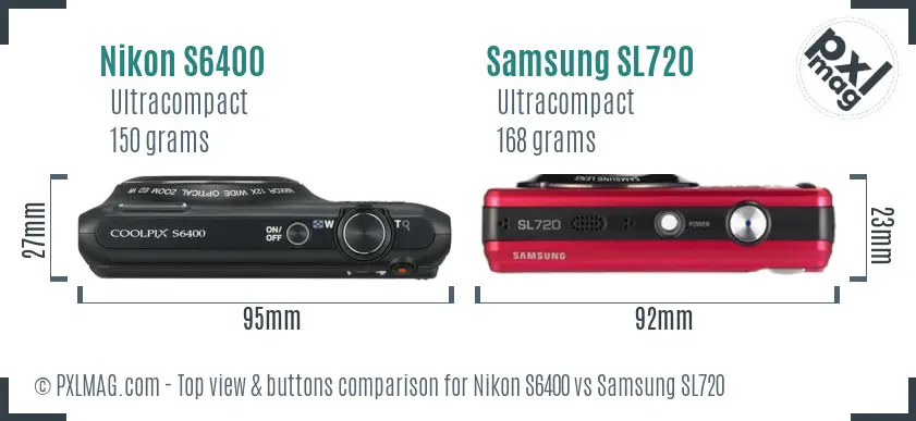 Nikon S6400 vs Samsung SL720 top view buttons comparison