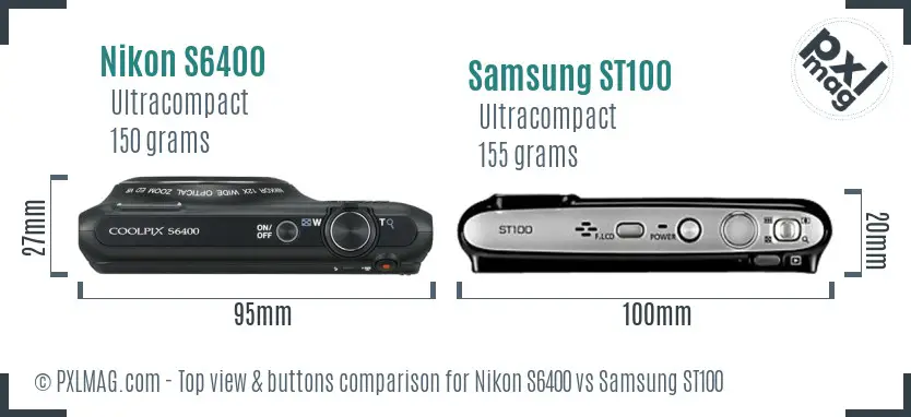 Nikon S6400 vs Samsung ST100 top view buttons comparison Nikon S6400 vs Samsung ST100 top view buttons comparison