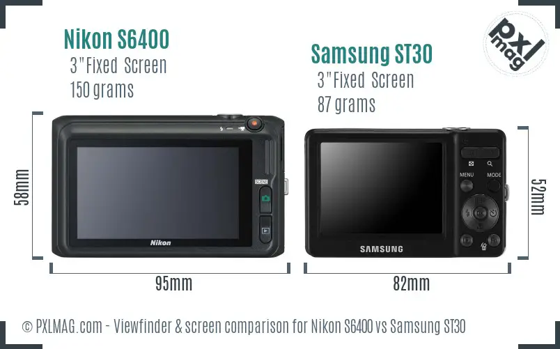 Nikon S6400 vs Samsung ST30 Screen and Viewfinder comparison