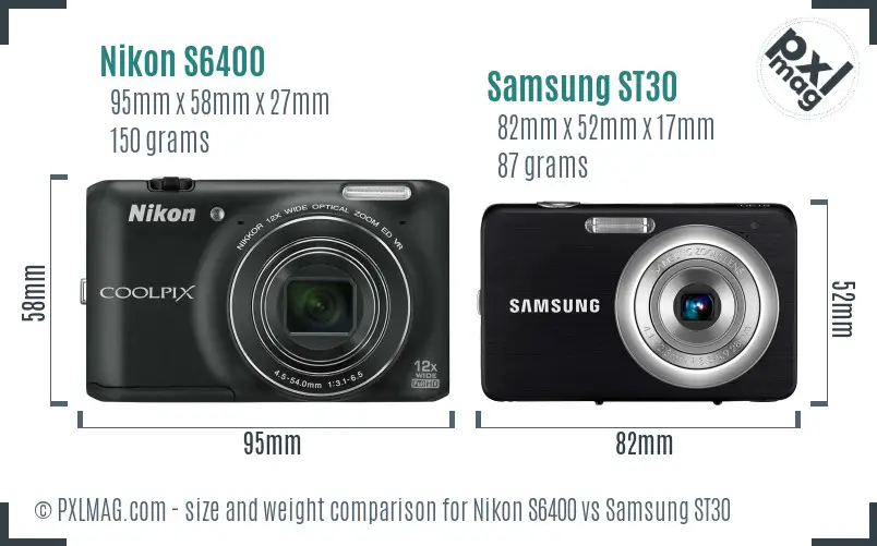 Nikon S6400 vs Samsung ST30 size comparison