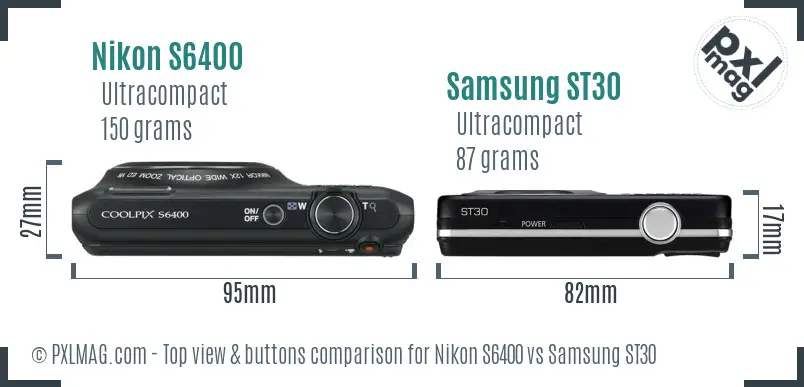 Nikon S6400 vs Samsung ST30 top view buttons comparison