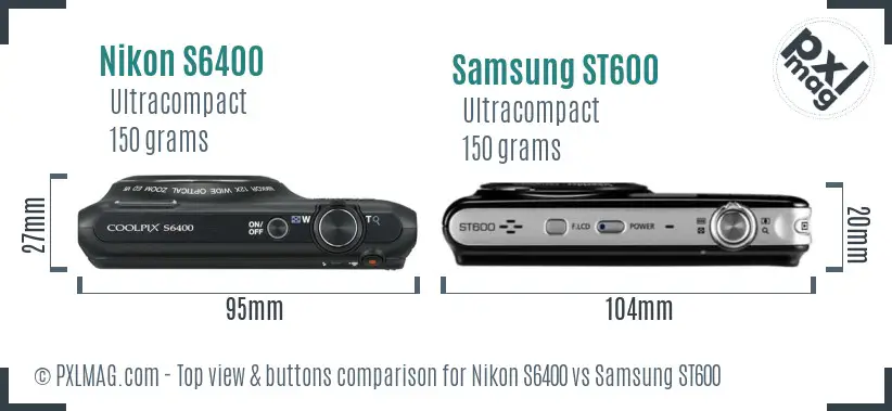 Nikon S6400 vs Samsung ST600 top view buttons comparison Nikon S6400 vs Samsung ST600 top view buttons comparison