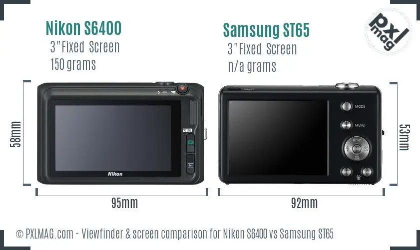 Nikon S6400 vs Samsung ST65 Screen and Viewfinder comparison