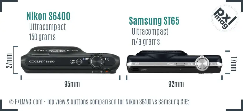 Nikon S6400 vs Samsung ST65 top view buttons comparison