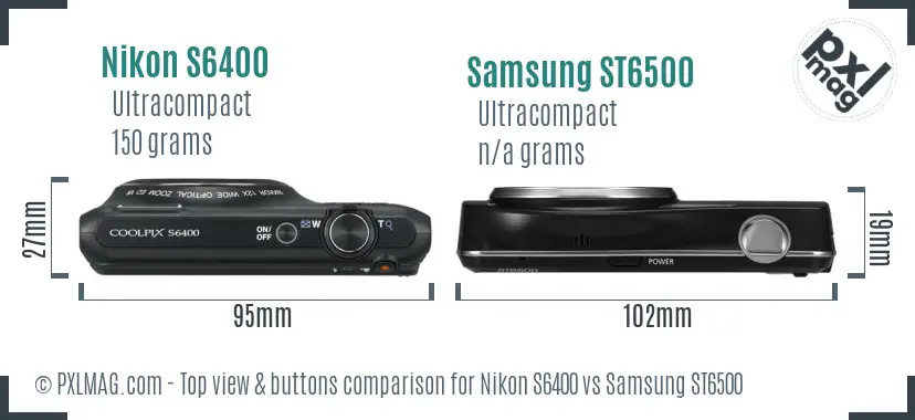 Nikon S6400 vs Samsung ST6500 top view buttons comparison