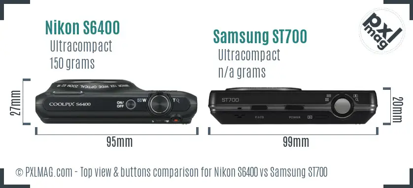 Nikon S6400 vs Samsung ST700 top view buttons comparison Nikon S6400 vs Samsung ST700 top view buttons comparison