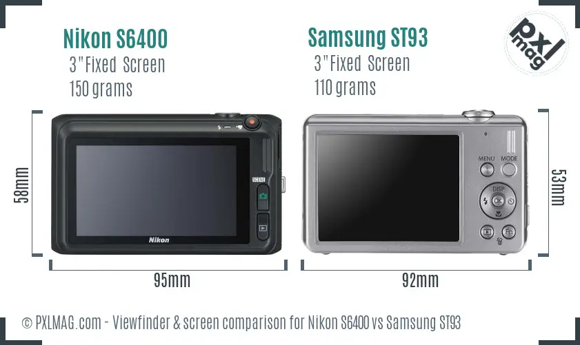 Nikon S6400 vs Samsung ST93 Screen and Viewfinder comparison