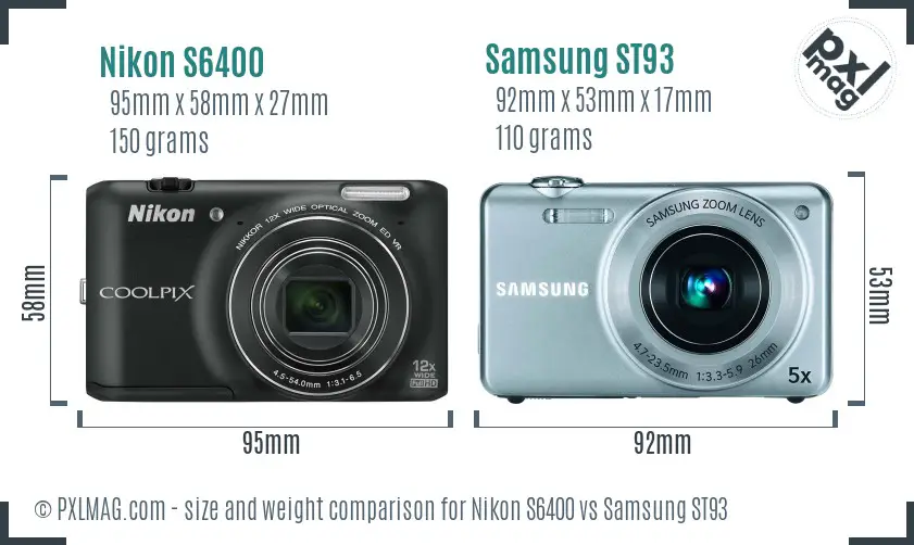 Nikon S6400 vs Samsung ST93 size comparison
