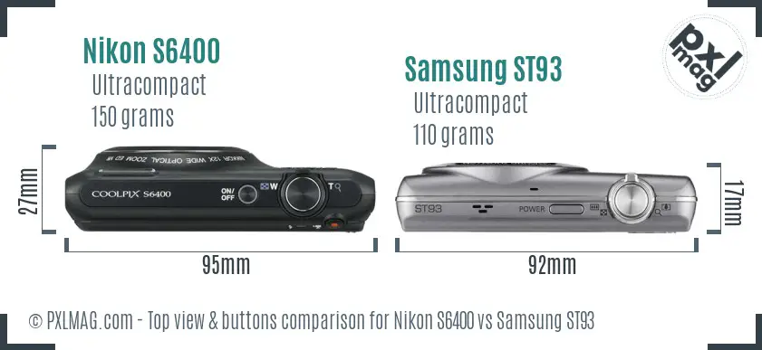 Nikon S6400 vs Samsung ST93 top view buttons comparison
