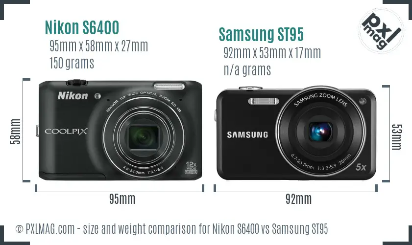 Nikon S6400 vs Samsung ST95 size comparison