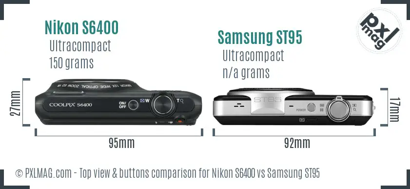 Nikon S6400 vs Samsung ST95 top view buttons comparison