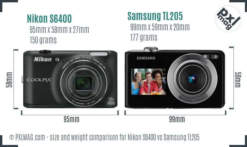 Nikon S6400 vs Samsung TL205 size comparison