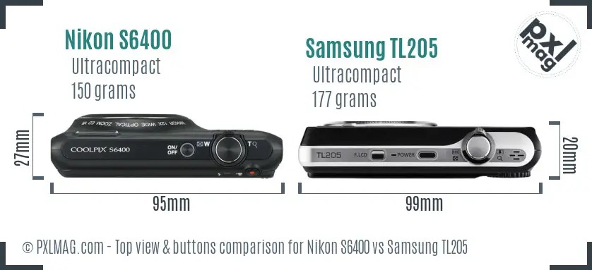Nikon S6400 vs Samsung TL205 top view buttons comparison