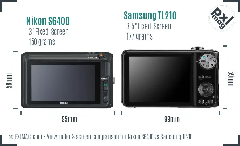 Nikon S6400 vs Samsung TL210 Screen and Viewfinder comparison