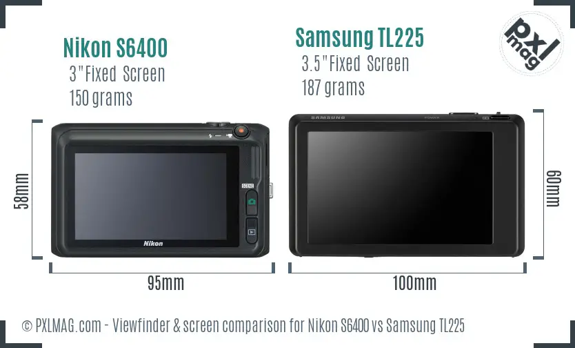 Nikon S6400 vs Samsung TL225 Screen and Viewfinder comparison