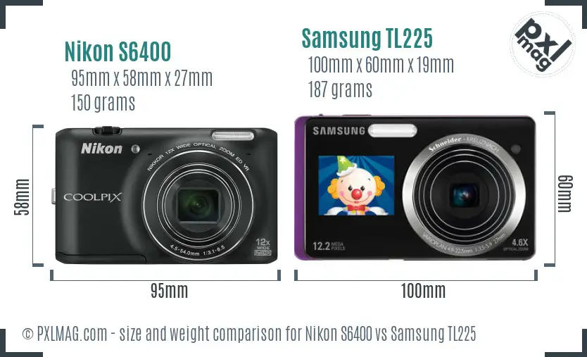 Nikon S6400 vs Samsung TL225 size comparison