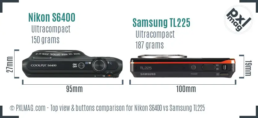 Nikon S6400 vs Samsung TL225 top view buttons comparison