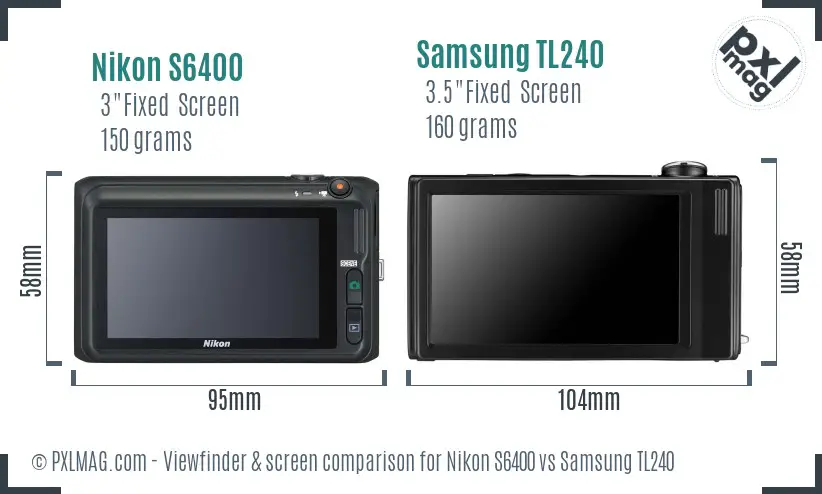 Nikon S6400 vs Samsung TL240 Screen and Viewfinder comparison