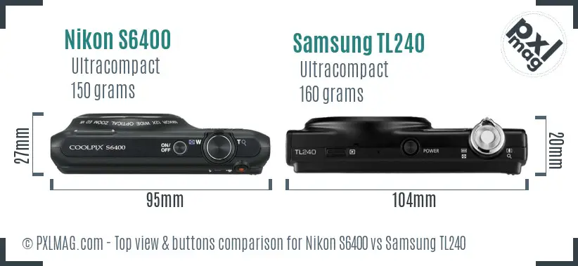 Nikon S6400 vs Samsung TL240 top view buttons comparison
