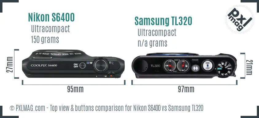 Nikon S6400 vs Samsung TL320 top view buttons comparison