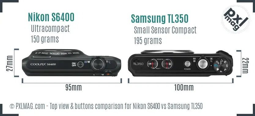 Nikon S6400 vs Samsung TL350 top view buttons comparison