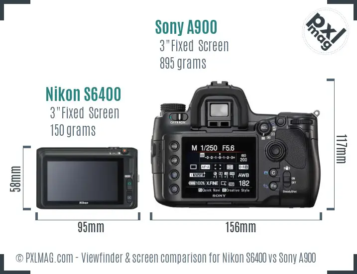 Nikon S6400 vs Sony A900 Screen and Viewfinder comparison