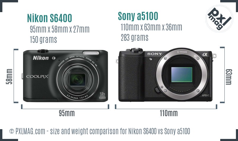 Nikon S6400 vs Sony a5100 size comparison