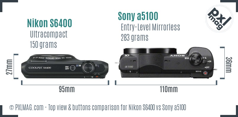 Nikon S6400 vs Sony a5100 top view buttons comparison