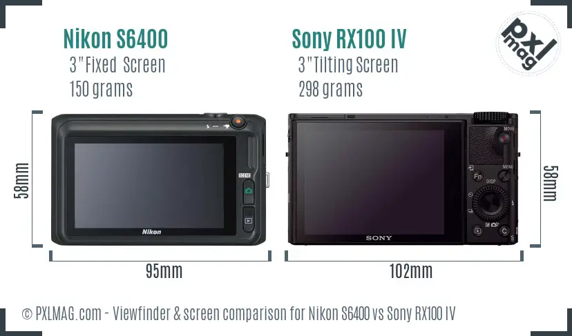 Nikon S6400 vs Sony RX100 IV Screen and Viewfinder comparison