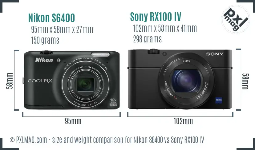 Nikon S6400 vs Sony RX100 IV size comparison