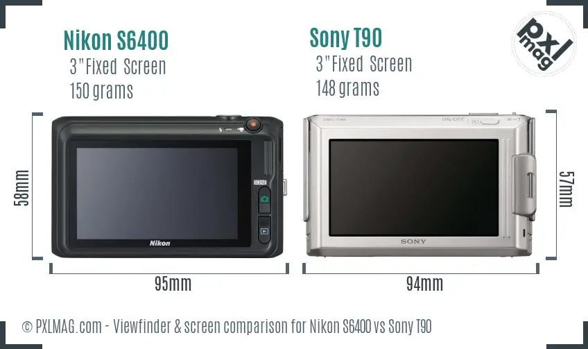 Nikon S6400 vs Sony T90 Screen and Viewfinder comparison