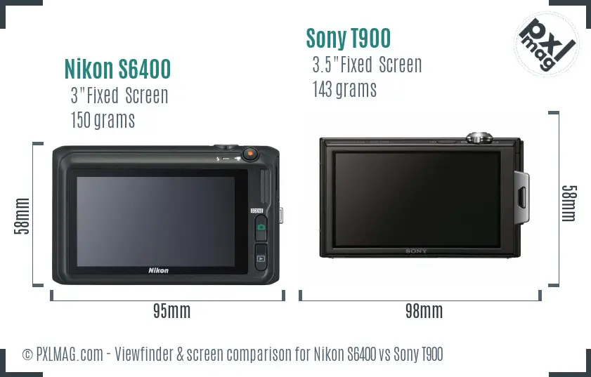 Nikon S6400 vs Sony T900 Screen and Viewfinder comparison
