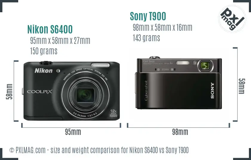 Nikon S6400 vs Sony T900 size comparison
