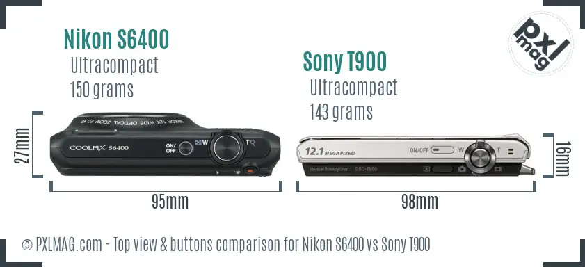Nikon S6400 vs Sony T900 top view buttons comparison