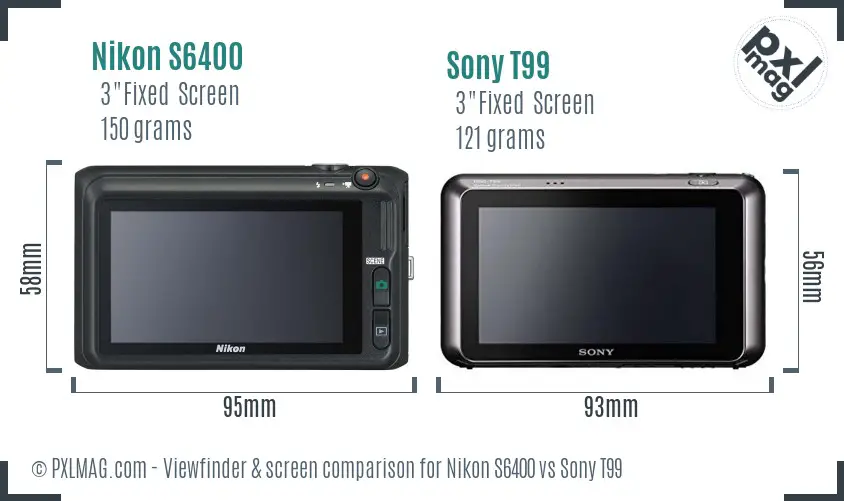 Nikon S6400 vs Sony T99 Screen and Viewfinder comparison