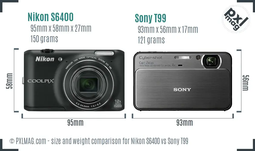 Nikon S6400 vs Sony T99 size comparison