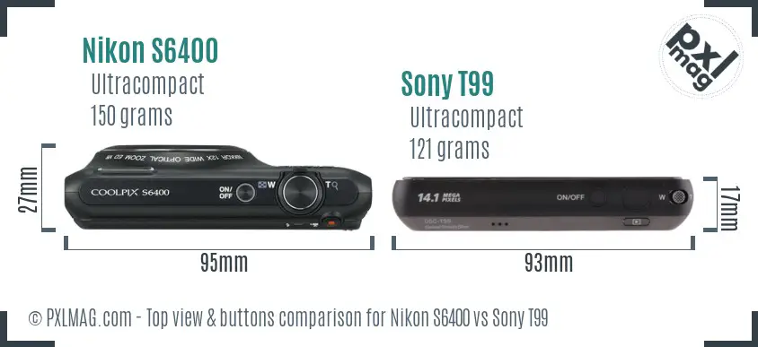 Nikon S6400 vs Sony T99 top view buttons comparison
