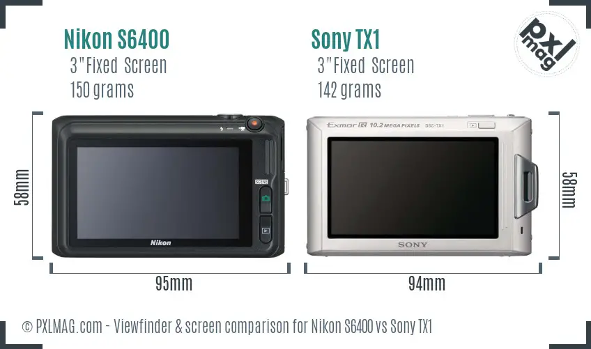 Nikon S6400 vs Sony TX1 Screen and Viewfinder comparison