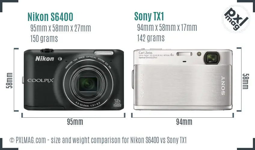 Nikon S6400 vs Sony TX1 size comparison